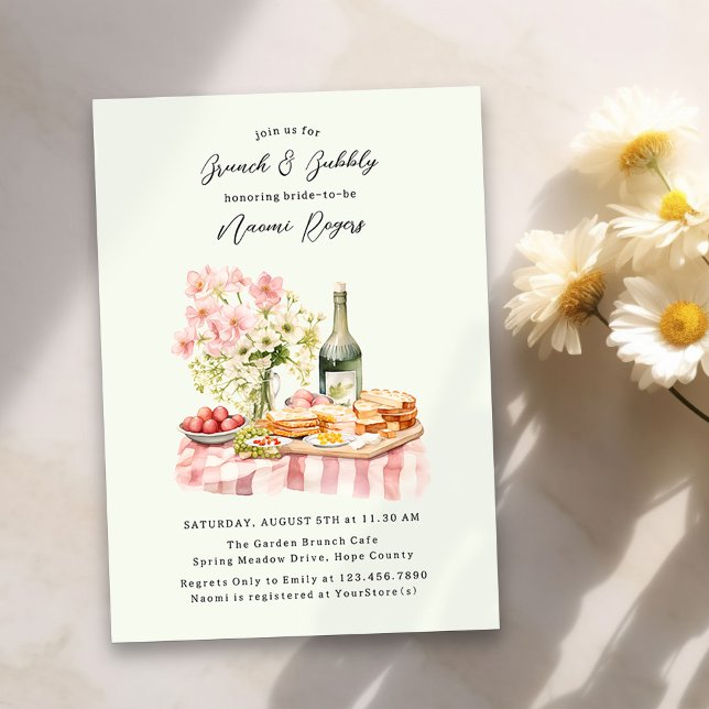 Invitation Fête des mariées de jardin de Brunch et Bubbly (Brunch and Bubbly Bridal Shower Summer Invitation)