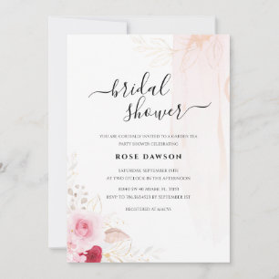 Invitation Fête des mariées de jardin floral rose et or