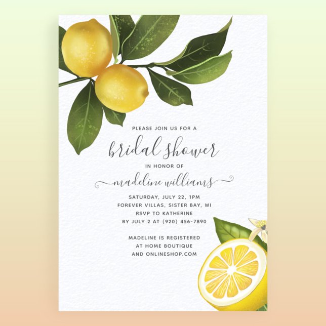 Invitation Fête des mariées de jardin moderne Citrus Lemon Ga (Créateur téléchargé)