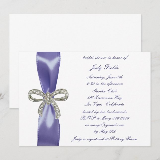 Invitation Fête des mariées de la boîte de diamant bleu viole (Devant / Derrière)