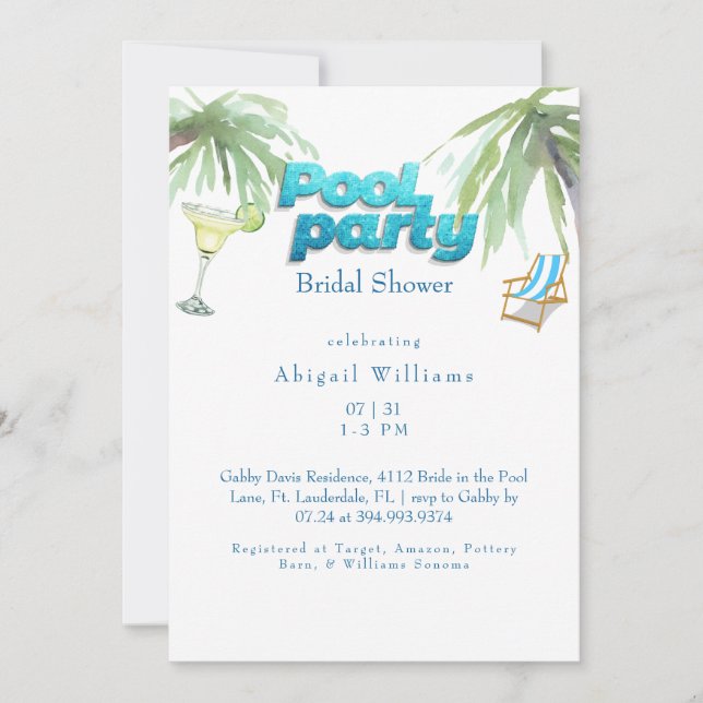 Invitation Fête des mariées de la fête de la piscine Margarit (Devant)