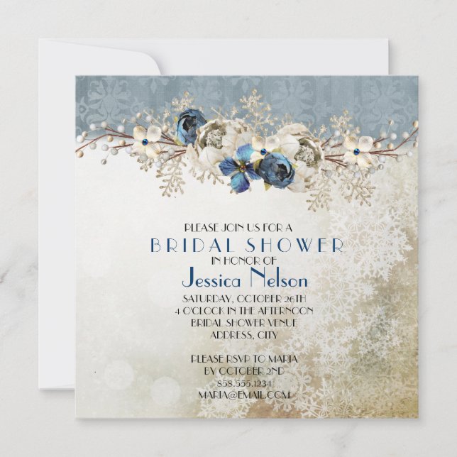 Invitation Fête des mariées de la journée d'hiver bleu froid (Devant)