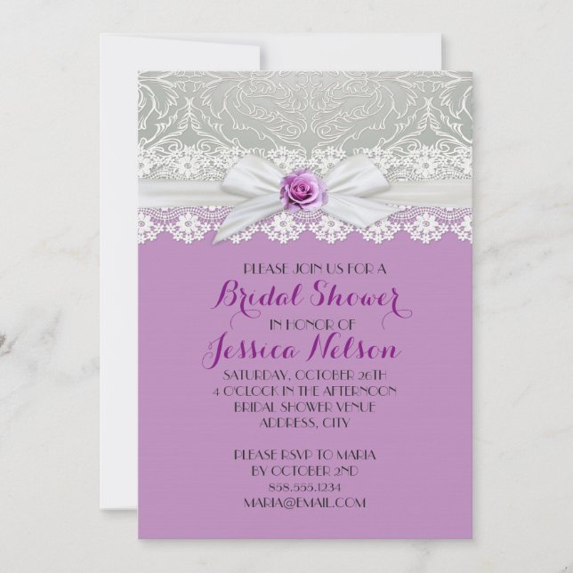 Invitation Fête des mariées de la lavande de ruban Rose Argen (Devant)