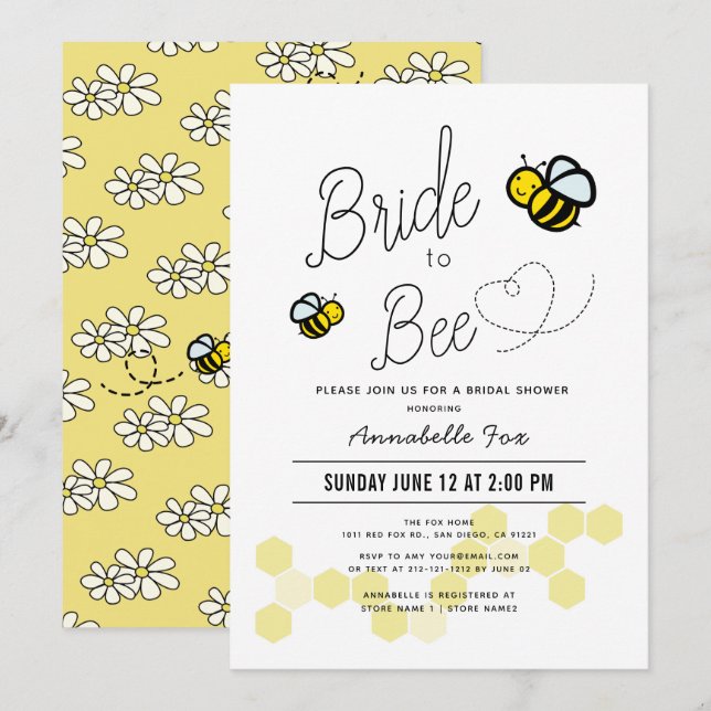 Invitation Fête des mariées de la mariée à l'abeille (Devant / Derrière)