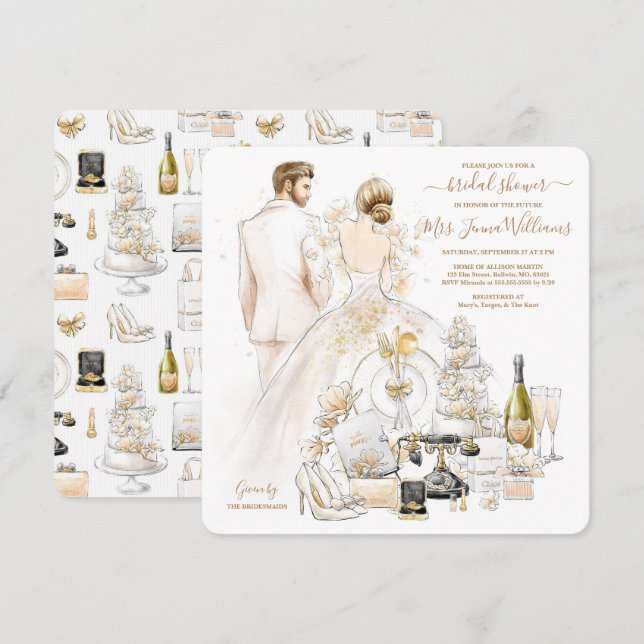 Invitation Fête des mariées de la mariée de Parties scintilla (Devant / Derrière)