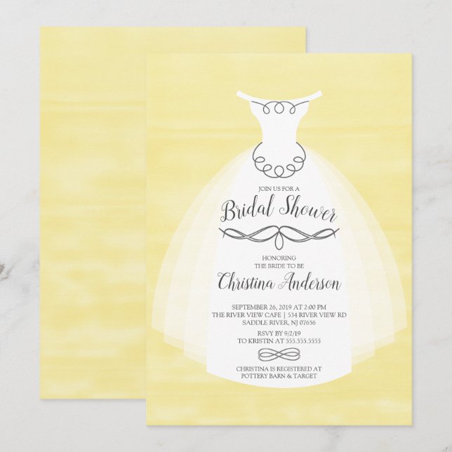 Invitation Fête des mariées de la mariée jaune aquarelle (Devant / Derrière)