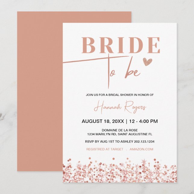 Invitation Fête des mariées de la mariée rose d'or (Devant / Derrière)