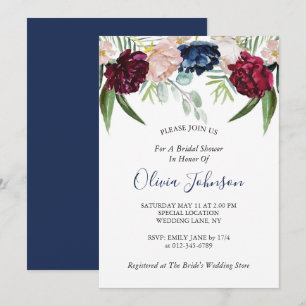 Invitation Fête des mariées de la marine Blue Floral Green
