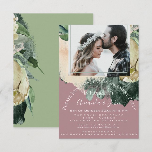 Invitation Fête des mariées de la partie d'engagement photo B (Devant / Derrière)