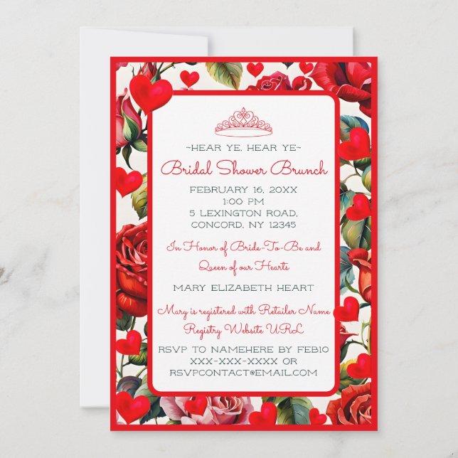 Invitation Fête des mariées de la Reine des Coeurs de la Cour (Dos)