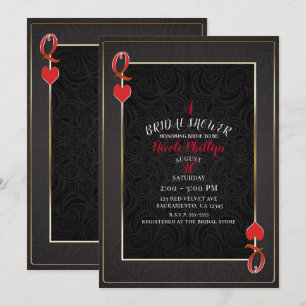 Invitation Fête des mariées de la Reine des Coeurs noire et r