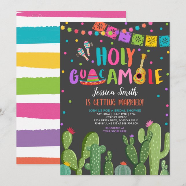 Invitation Fête des mariées de la Sainte Guacamole Fiesta Cac (Devant / Derrière)