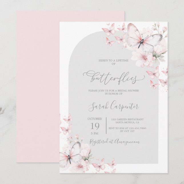 Invitation Fête des mariées de la vie des papillons (Devant / Derrière)