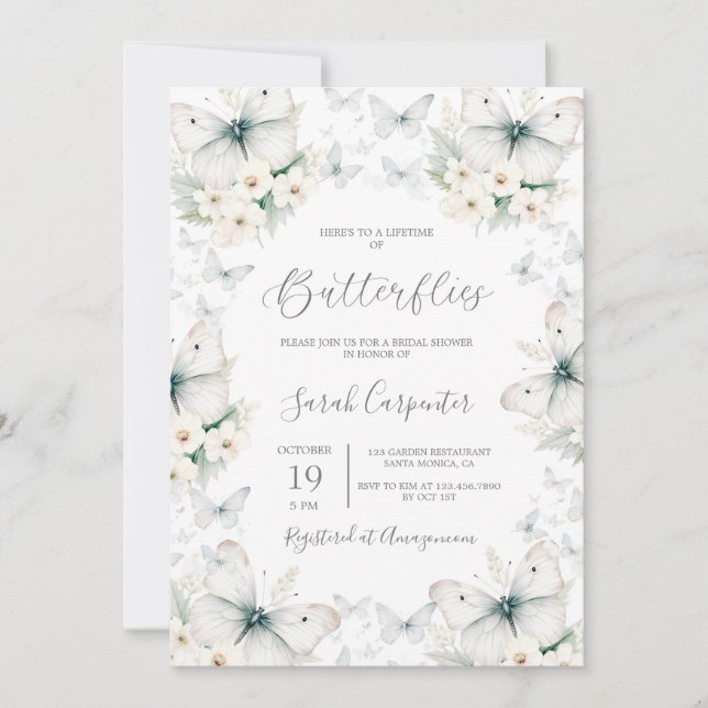 Invitation Fête des mariées de la vie des papillons (Devant)