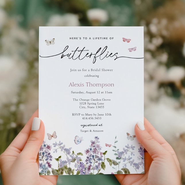 Invitation Fête des mariées de la vie pourpre des papillons (Créateur téléchargé)