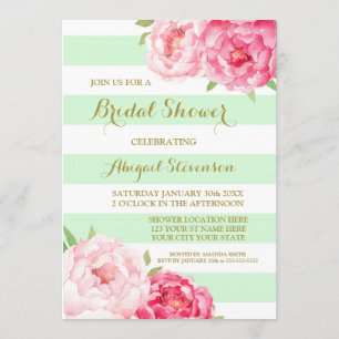 Invitation Fête des mariées de l'aquarelle rose de la menthe
