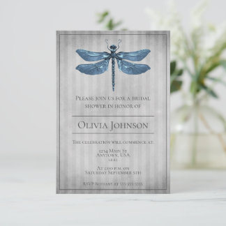 Invitation Fête des mariées de libellules à bijoux bleu