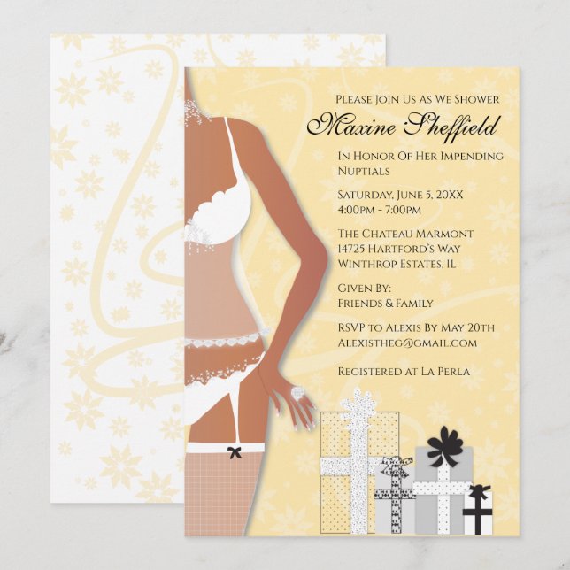 Invitation Fête des mariées de lingerie afro-américaine Jaune (Devant / Derrière)