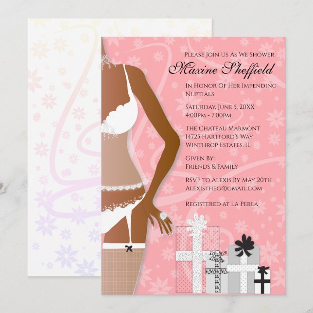 Invitation Fête des mariées de lingerie afro-américaine Rose  (Devant / Derrière)