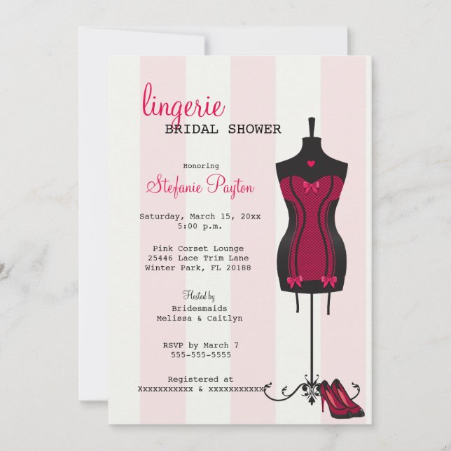 Invitation Fête des mariées de lingerie en dentelle rose et n (Devant)
