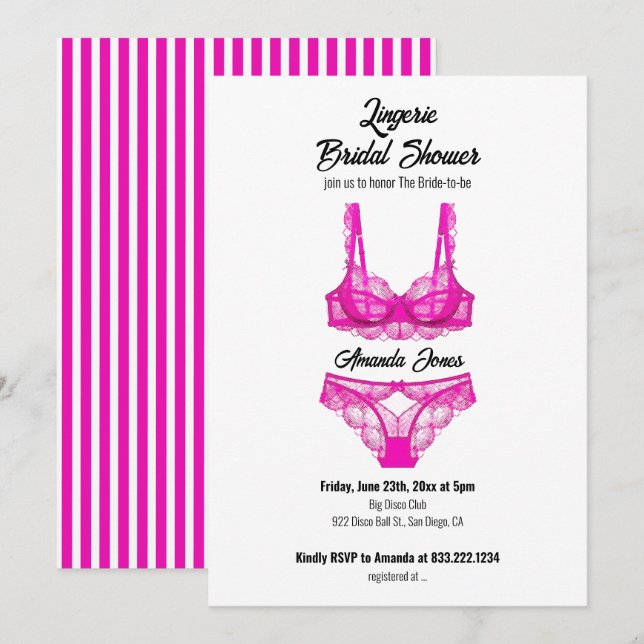 Invitation Fête des mariées de lingerie rose (Devant / Derrière)