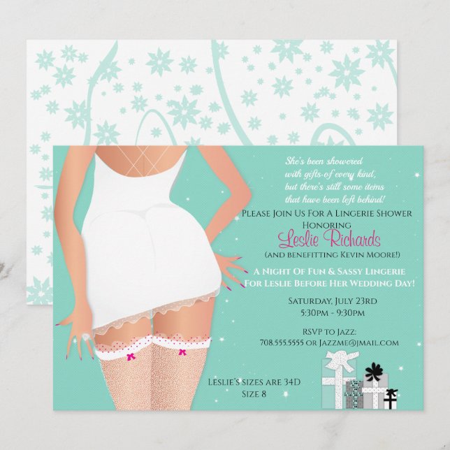 Invitation Fête des mariées de lingerie turquoise (Devant / Derrière)