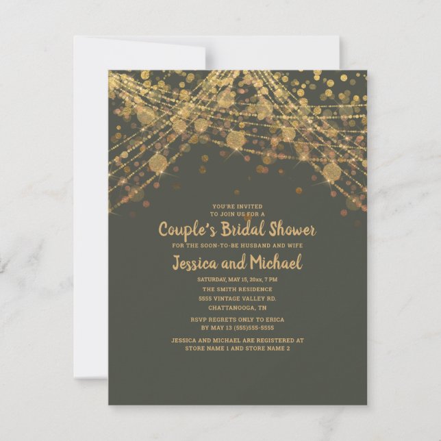 Invitation Fête des mariées de l'Olive Green Gold Couple (Devant)