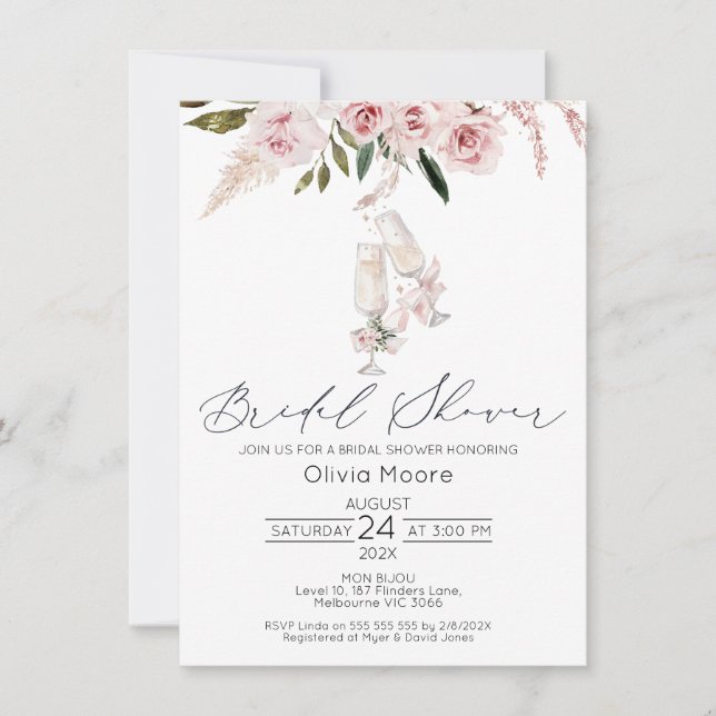 Invitation Fête des mariées de Lunettes de Champagne Floral (Devant)
