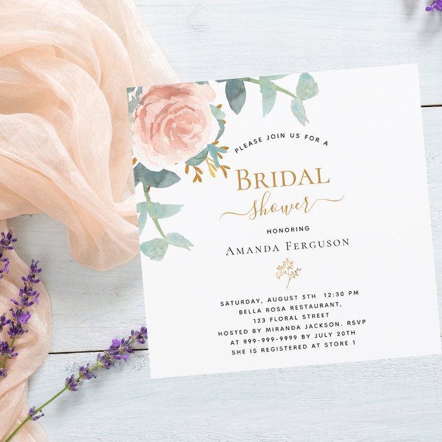 Invitation Fête des mariées de luxe fleurie rose or rose (Créateur téléchargé)