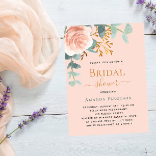 Invitation Fête des mariées de luxe pêche rose or verdure