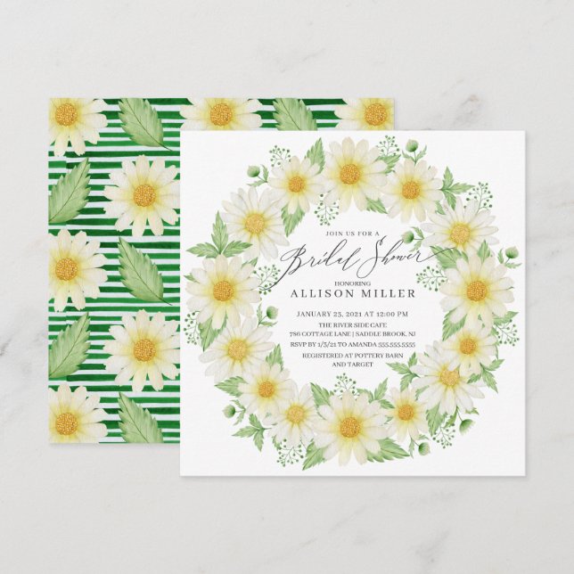 Invitation Fête des mariées de marguerite fraîche (Devant / Derrière)