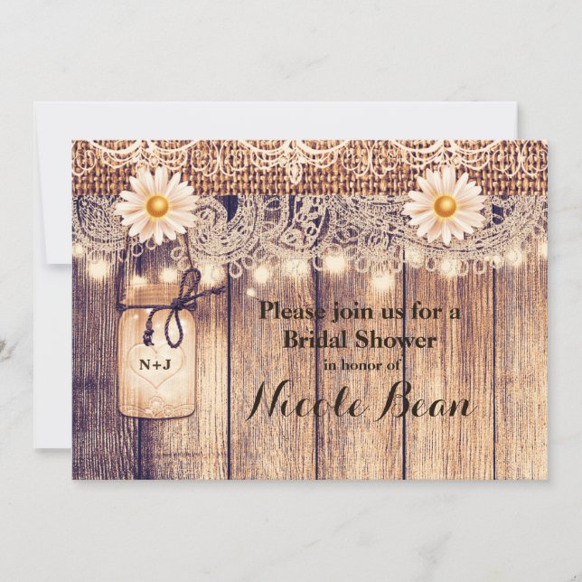 Invitation Fête des mariées de marguerites de mason éclairées (Devant)