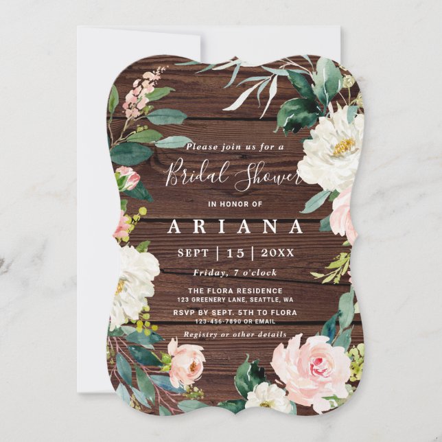 Invitation Fête des mariées de Mariage de  en bois rustique (Devant)