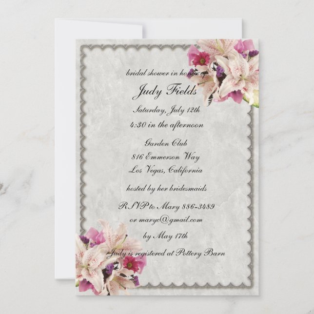 Invitation Fête des mariées de Mariage en marbre blanc (Devant)