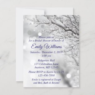 Invitation Fête des mariées de mariage hivernal et neige mous