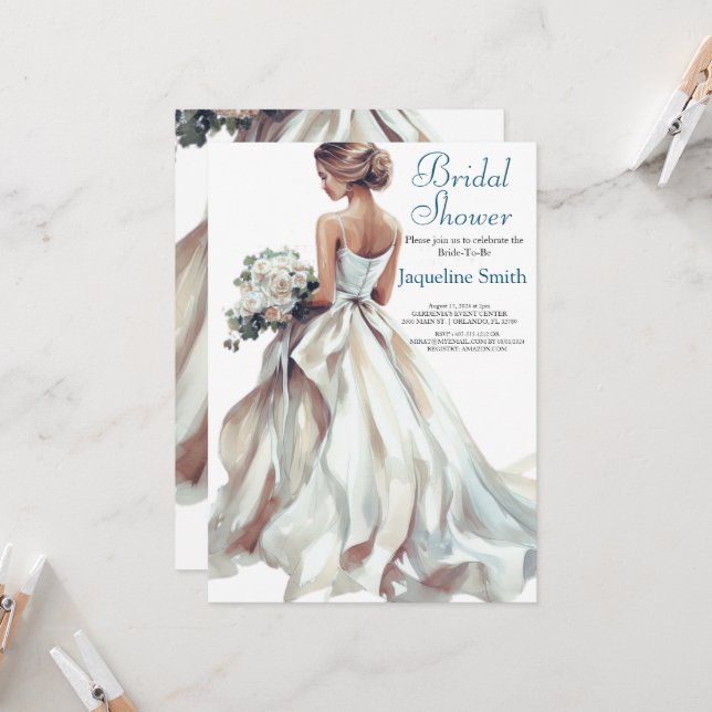 Invitation Fête des mariées de mariée aquarelle (Devant/Arrière en situation)