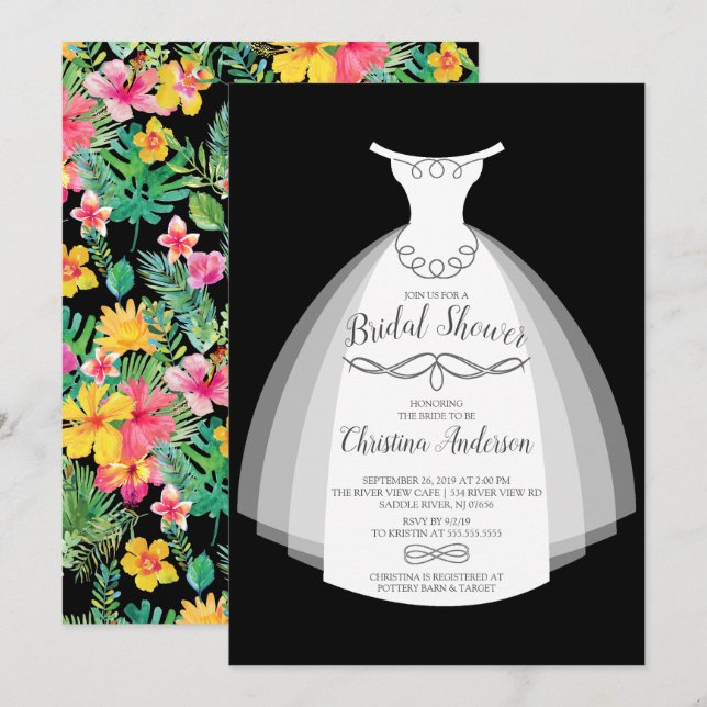 Invitation Fête des mariées de mariée d'élégance tropicale (Devant / Derrière)