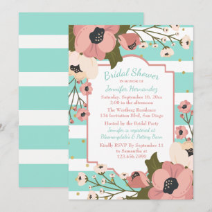 Invitation Fête des mariées de menthe florale Fleurs roses ra