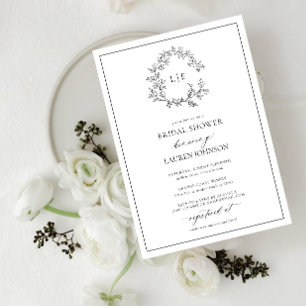 Invitation Fête des mariées de monogramme blanc noir