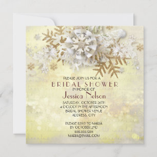 Invitation Fête des mariées de Noël Elegant Gold Snowflakes