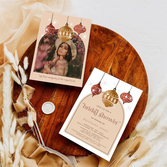 Invitation Fête des mariées de Noël Retro Bauble (Créateur téléchargé)