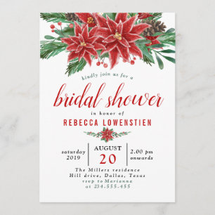 Invitation Fête des mariées de Noël Rouge Poinsettia