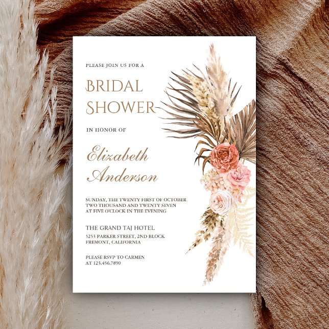 Invitation Fête des mariées de Pampas Florale Rustique Boho E (Créateur téléchargé)