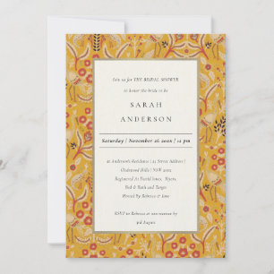 Invitation Fête des mariées de paon jaune orné or Floral