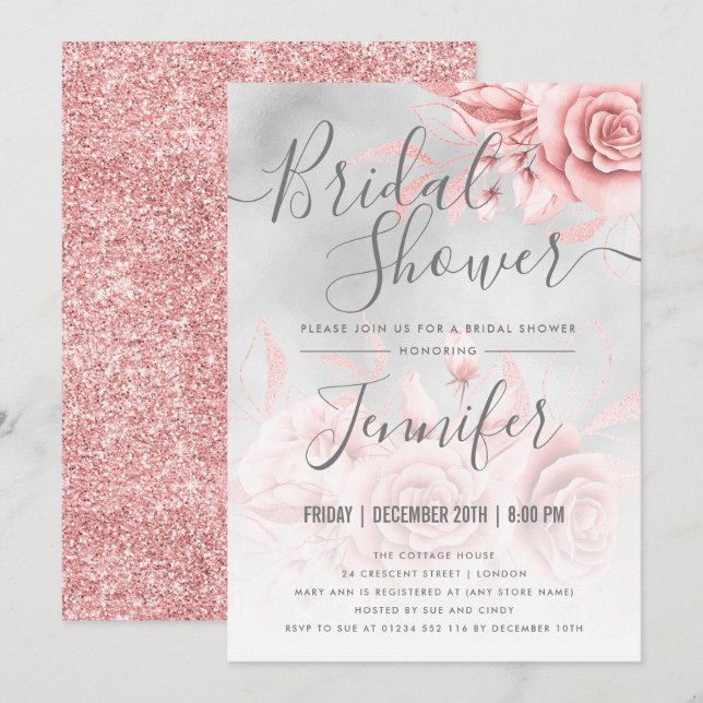 Invitation Fête des mariées de Parties scintillant Florale ro (Devant / Derrière)