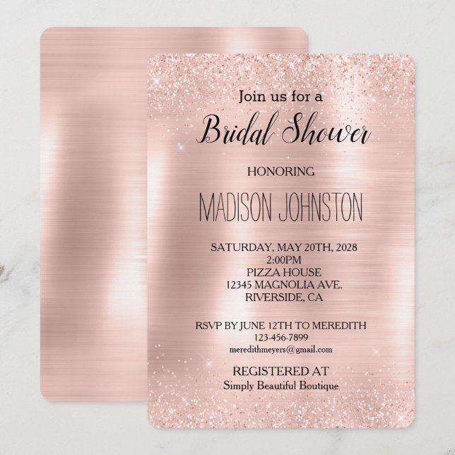 Invitation Fête des mariées de Parties scintillant rose brill (Devant / Derrière)