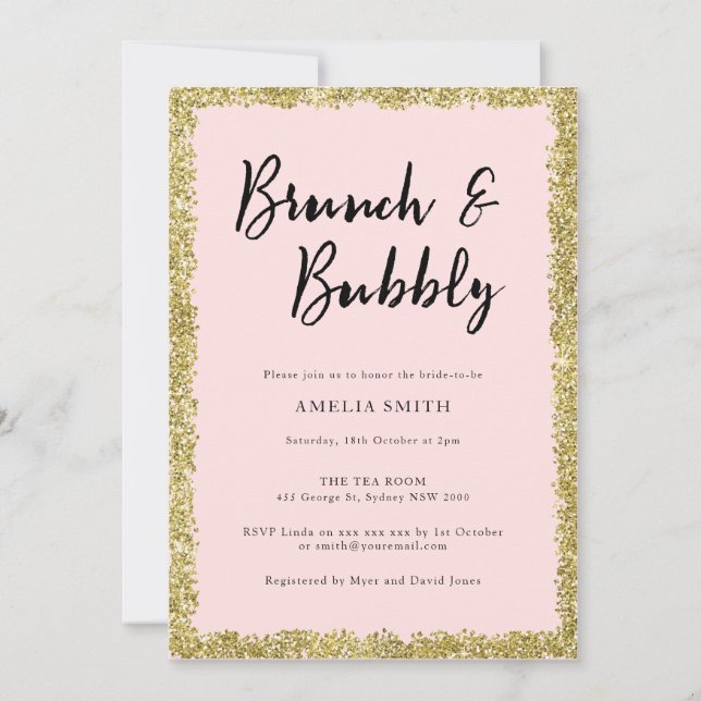 Invitation Fête des mariées de Parties scintillant rose et or (Devant)