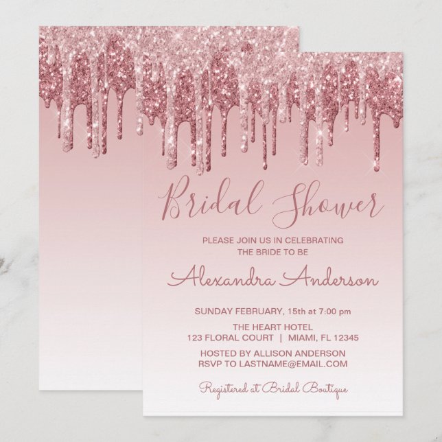 Invitation Fête des mariées de Parties scintillant rose Gold  (Devant / Derrière)