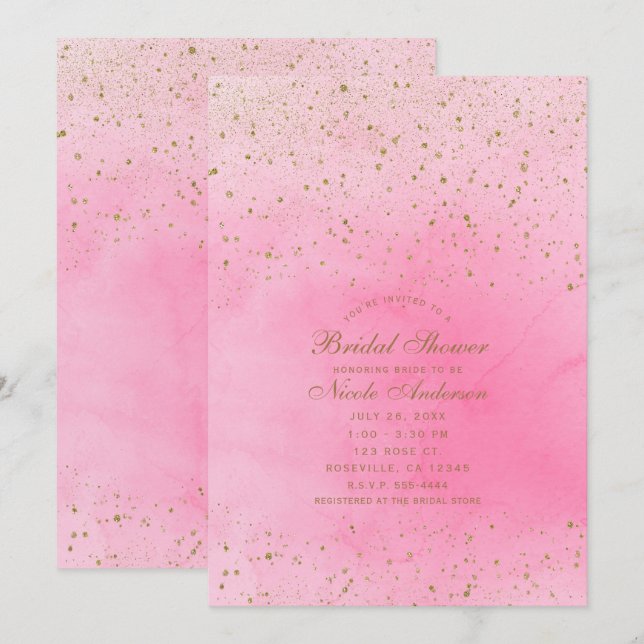 Invitation Fête des mariées de Parties scintillant Rosy Rose  (Devant / Derrière)