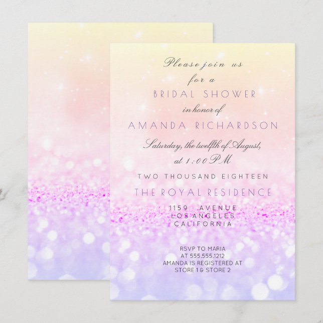 Invitation Fête des mariées de Parties scintillant violet jau (Devant / Derrière)